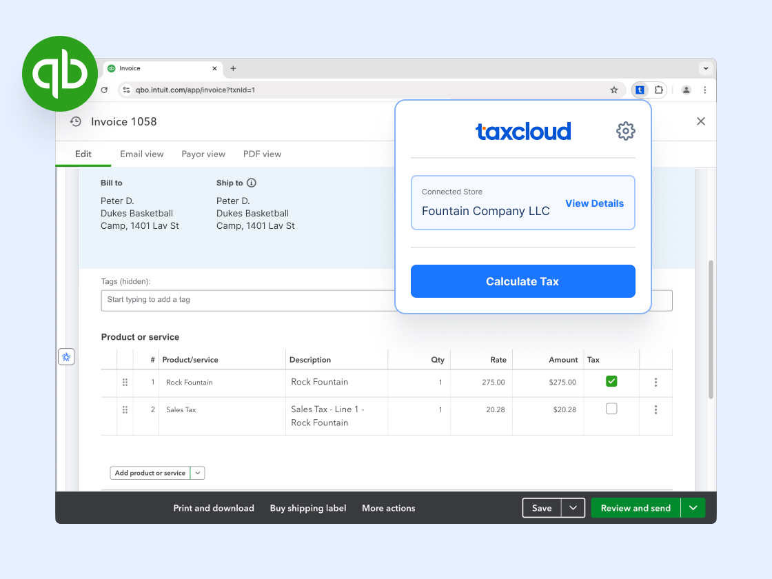 Real time sales tax calculations for quickbooks online