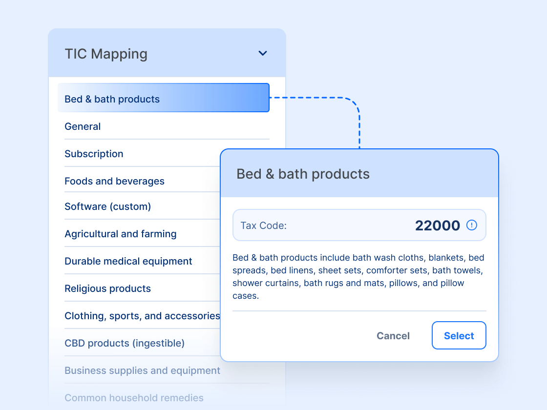 Map tax categories at scale for large product catalogs