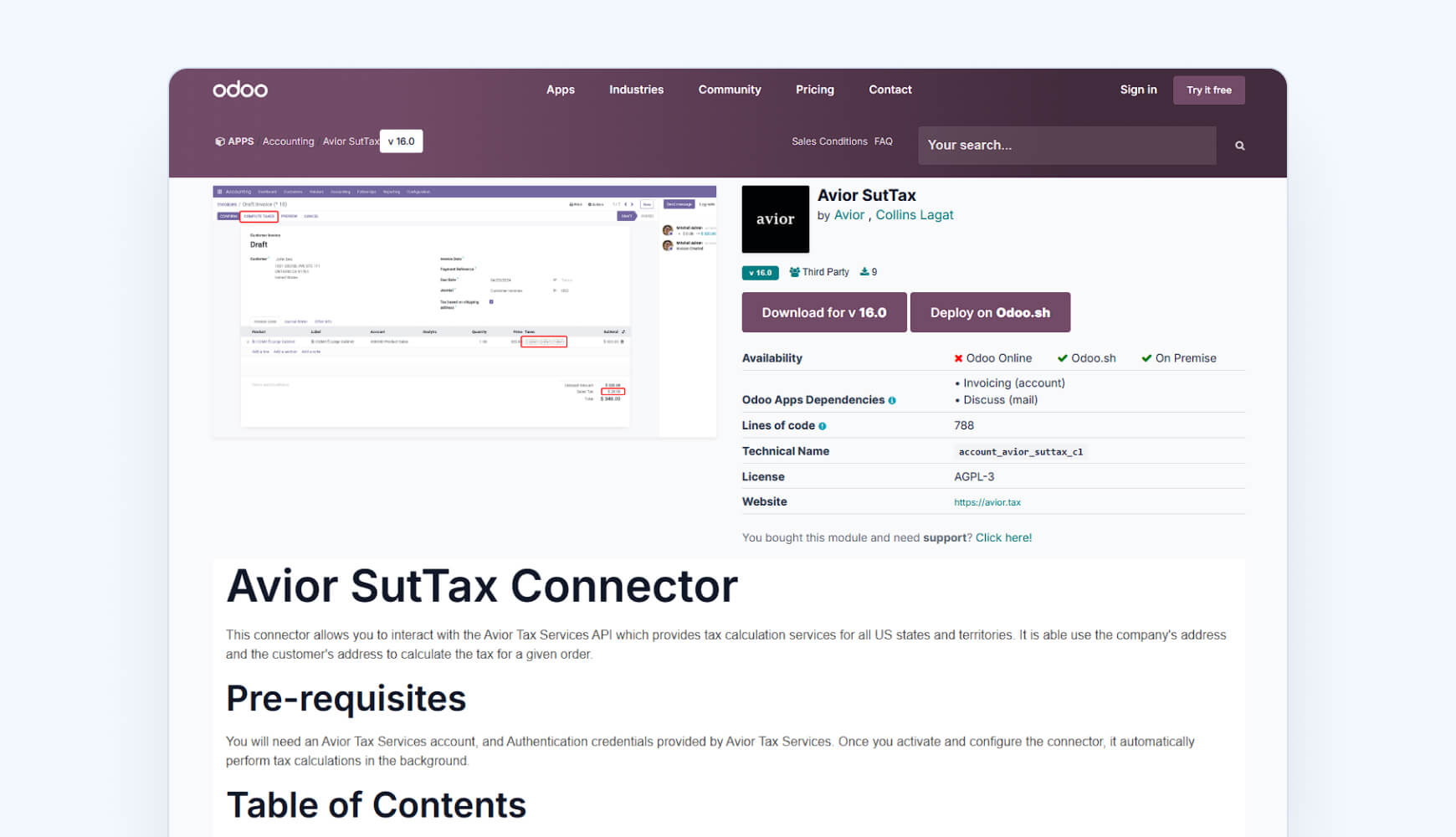 Avior SutTax Odoo Connector